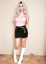 Bailey Jay's tight latex could not contain her huge bulging cock's raging hard on